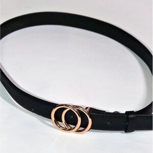 Fashion Nova Black Belt with Gold Double Ring Buckle